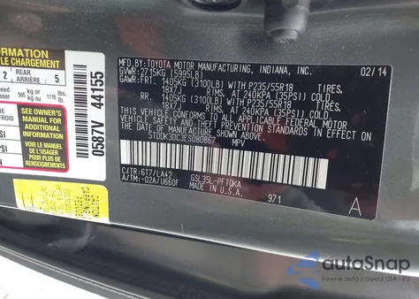 2014 Toyota Sienna Limited 7 Passenger z USA, uszkodzony, nr VIN 5TDDK3DC3ES080867